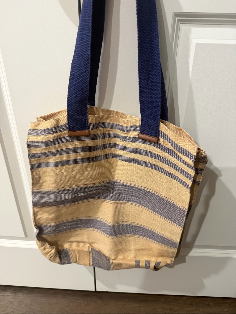 Striped Canvas Shoulder Tote in Mustard and Navy